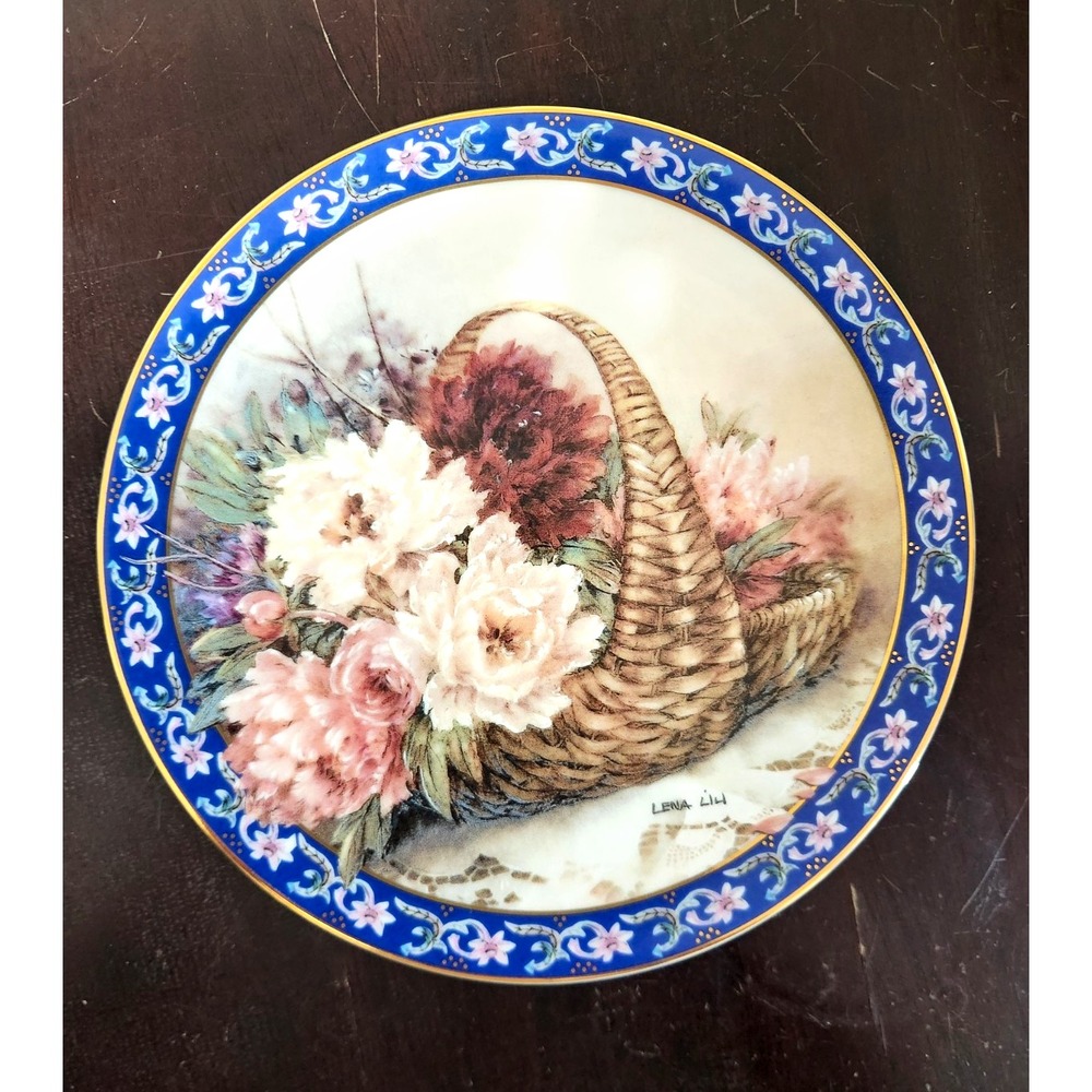 W.S. George Lena Liu Basket Bouquets Peonies Porcelain Collector Plate Limited